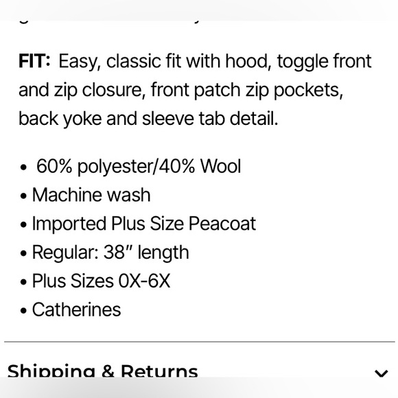 NWT Wool Blend Hooded Toggle Coat 3X - Picture 8 of 10